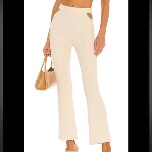 NWT! Camila Coehlo Cream Coyote Cutout Waist Rib Knit Wide Leg Pants XL Flare